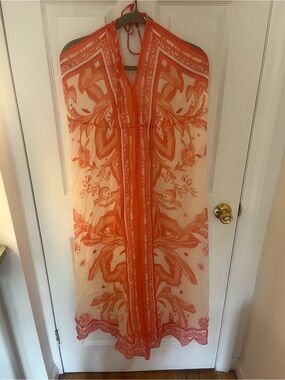 Reiss Orange Floral Sheer Halter Cover-Up